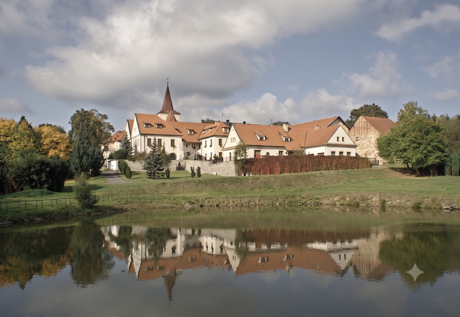 Jílové u Prahy – historické jádro města nad hladinou rybníka